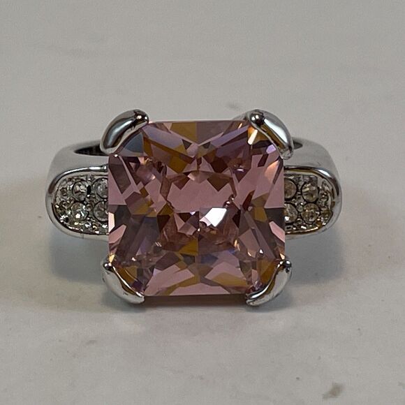 Cushion Tourmaline CZ Solitaire Engagement Ring Women’s 9 Bubble Gum Pink - Picture 13 of 16